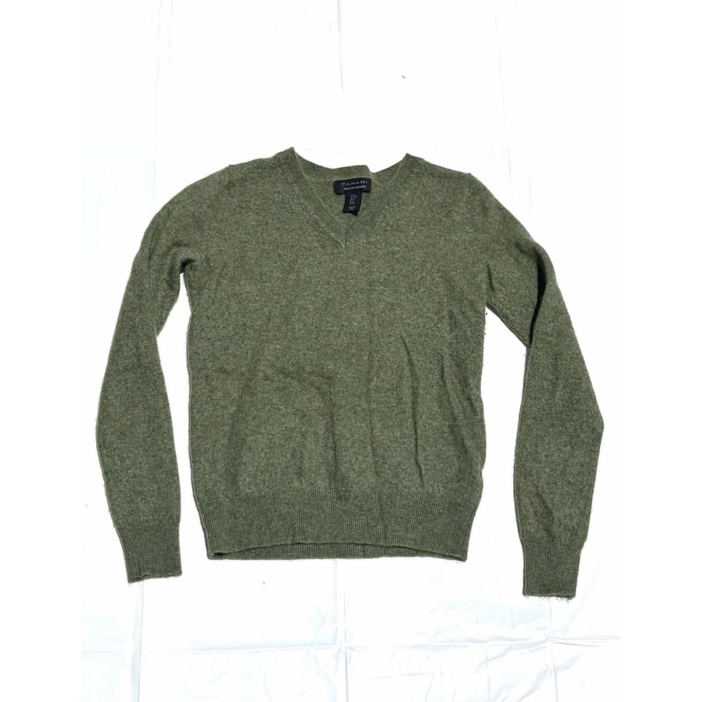 Tahari Women's Medium Green 2-Ply 100% Cashmere Sweater